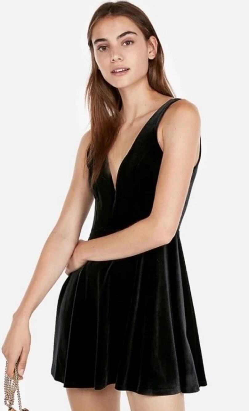 Express Black Velvet Deep V Wire Skort Dress Mini Romper Style XL